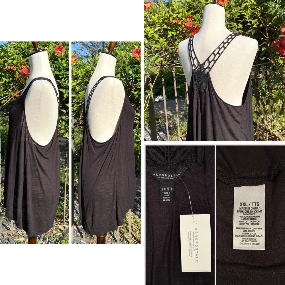 Aeropostale Sexy Crochet Back Long Henley Tank Top - Picture 16 of 16